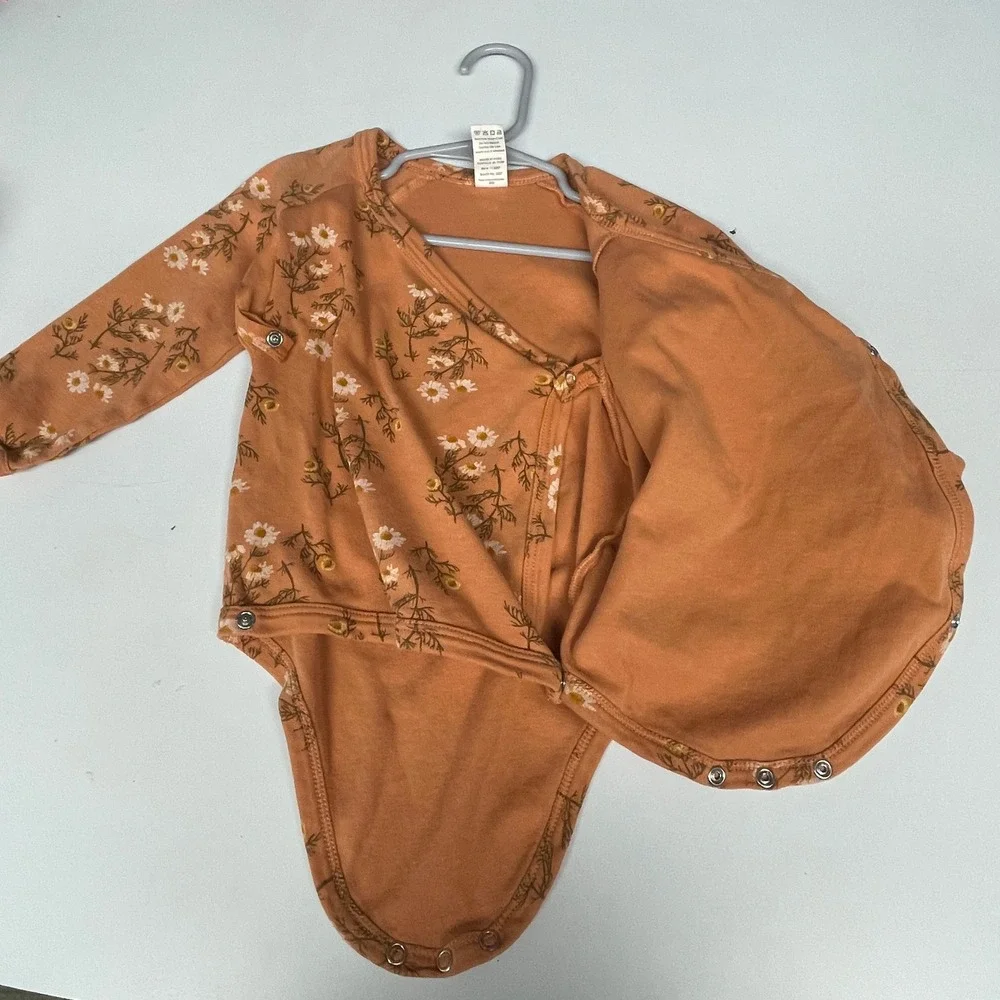 Kate Quinn Kimono Bodysuit Kids 18-24M Terracotta Orange Floral Organic Cotton